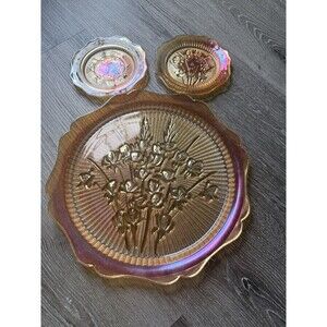 Jeannette Carnival Glass Plate – Iris & Herringbone – Iridescent 12" – Vintage